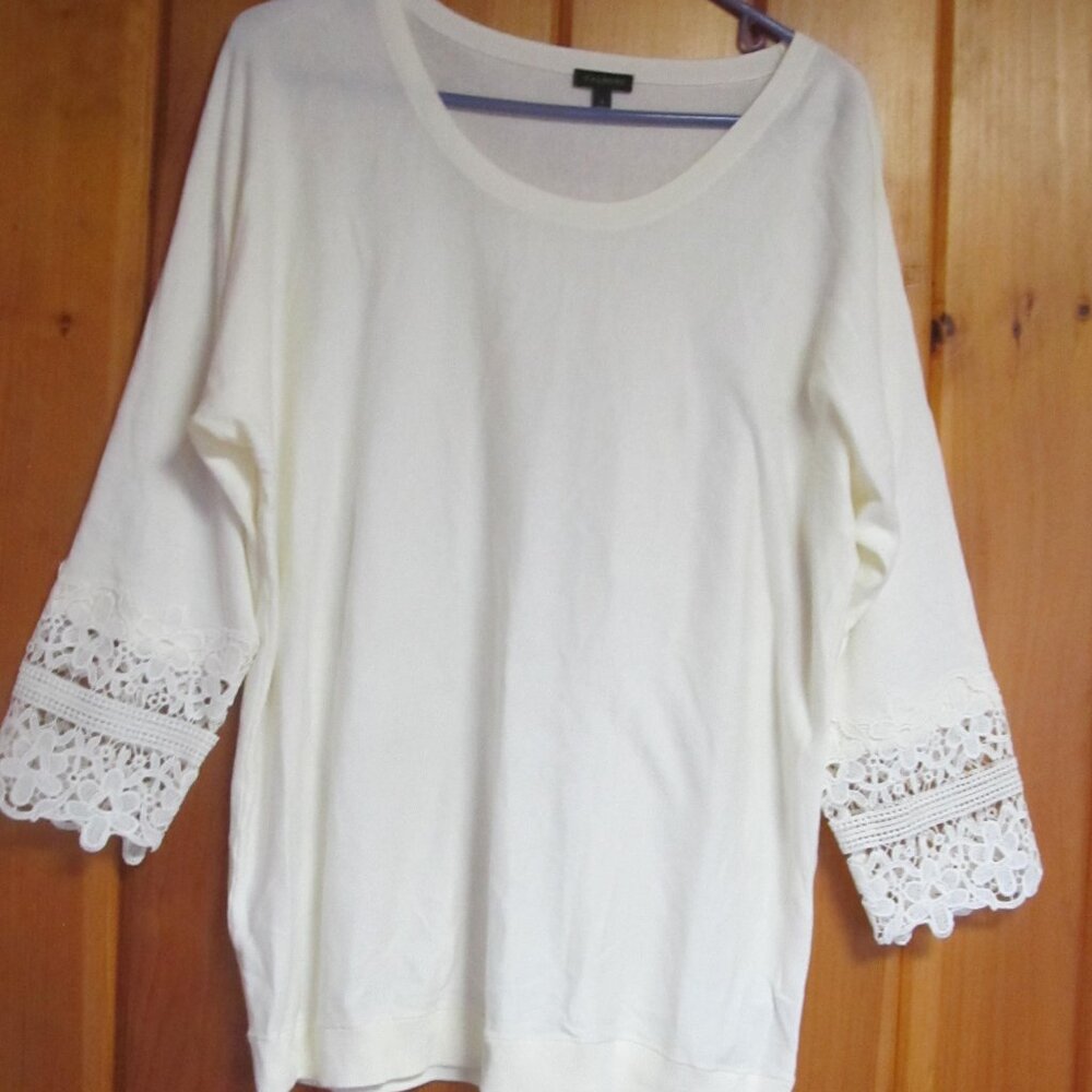 Off White Boho Lace Top Womens Blouse sz Large Cream Colored Blouses Talbots